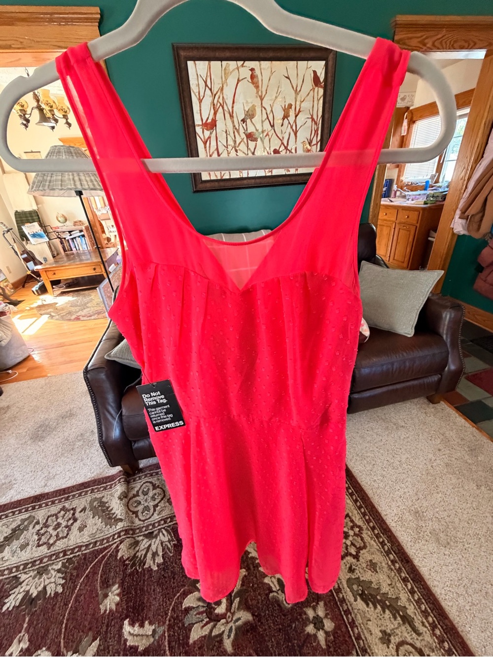 Express Coral Sleeveless Beaded Midi Dress